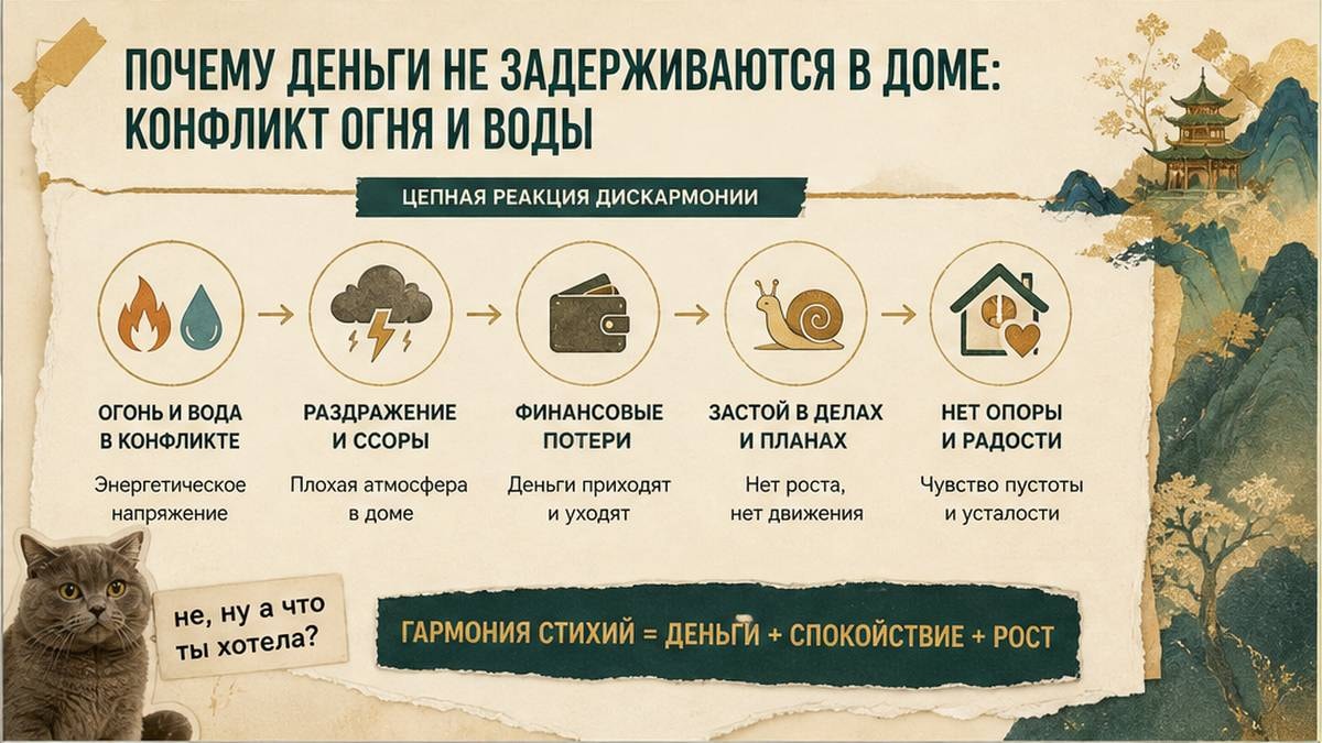 Почему деньги не задерживаются в доме: конфликт огня и воды — иллюстрация